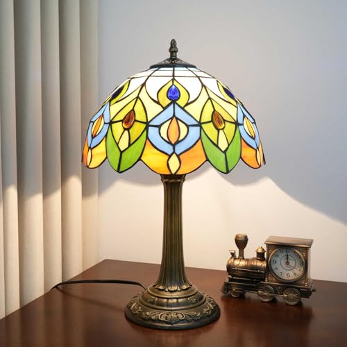Tiffany-Style Stained-Glass Orange Feathers Mushroom Table Lamp (19in, Corded)