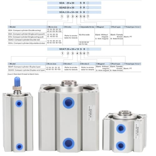 Vérin pneumatique compact SDA80-40 course de 40mm à action double - 3