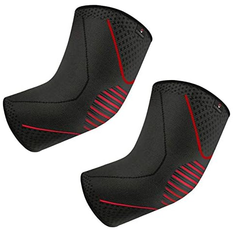 NV Compression Elbow Sleeve/Support (Single or Pair) Essential Race & Recover Premium Sleeve for Tennis and Golfer's Elbow, Weightlifting, Arthritis, Tendonitis, Workouts (Single - Black/Red, Small) Cover