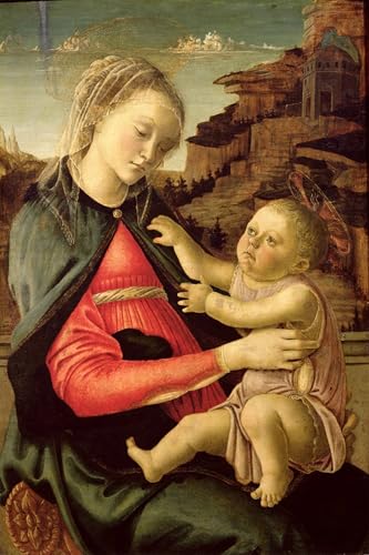 XcBAIHOUD Reproducción de lienzo Mural Pintura Cuadros Popular la Vergine col Bambino di Sandro Botticelli para Decoración de Paredes 60x90cm