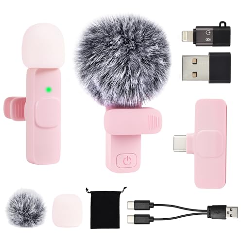 Mini Microphone for iphone Android Phone Tablet ipad PC, Usb C Wireless Lavalier Pink Mic for Video Recording Vlogging Youtube Tiktok Podcast Interview content creators, Clip on Tiny Microphones