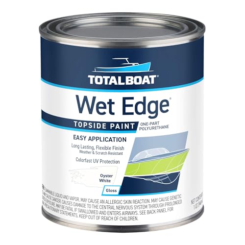 TotalBoat Wet Edge Topside Marine Paint Premium Polyurethane Coating for Boats, RVs, Exterior Trim, Fiberglass, Metal, and Wood (Oyster White, Quart)