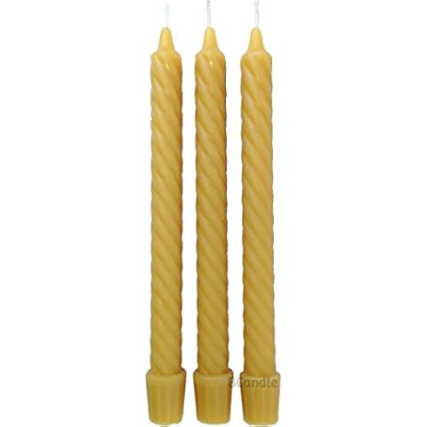 BCandle 100% Pure Beeswax Spiral Twist Taper Candles (Set of 3) Organic - 8 Inches Tall, 3/4 Inch Diameter, Hand Made Cover