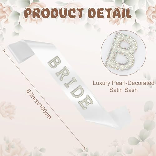 Image of Pearl Bride Sash & Headband with Veil for Bachelorette Party, 2Pcs Pearl Veil and Sash Set for Women, Bach Party Favors Accessories for Wedding Bridal Showers Engagement Party Supplies