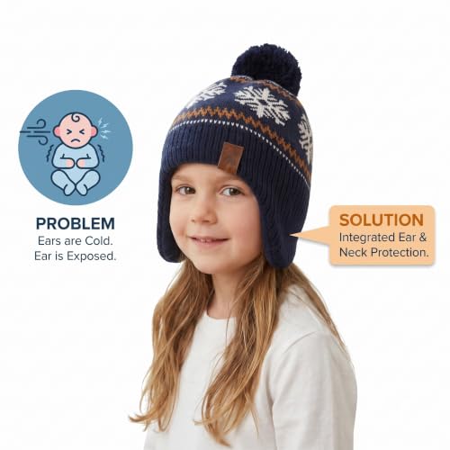 Image of LMLALML Boys Winter Hat Earflap Knitted Beanie for Kids Warm Fleece Lined Thicken Hat for Baby