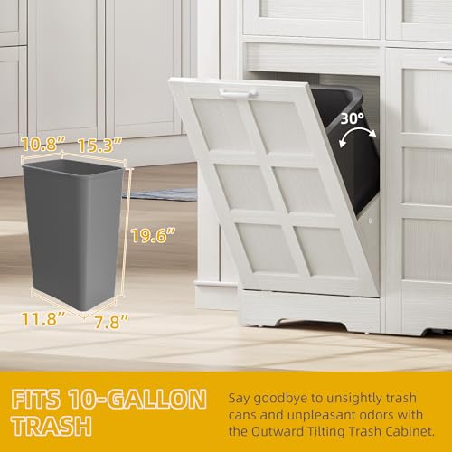 DWVO Kitchen Pantry Cabinet, 70" Tall Farmhouse Freestanding Kitchen Storage Cabinets with 10 Gallon Tilt-Out Trash Can Cabinet,2 Drawers, Microwave Coffee Bar for Living & Dining Room, White Walnut