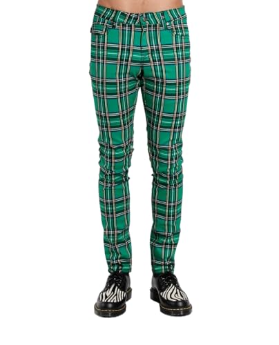 Men's Tartan Plaid Pants Punk Gothic Slim Fit Green Checkered Trousers