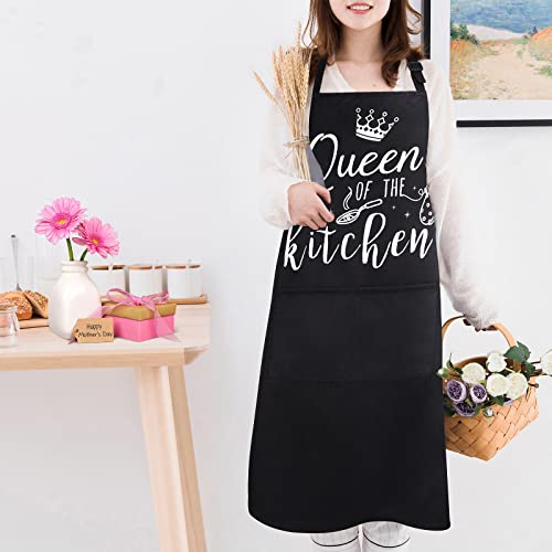 Aspmiz Mother's Day Women Apron With 2 Sleeves, Black Funny Apron With Pocket, Adjustable Neck Strap, Waterproof Personalized Queen Of The Kitchen Cooking Apron For Mom Bbq Kitchen, 27.6 X 31.5 Inch #TOP1