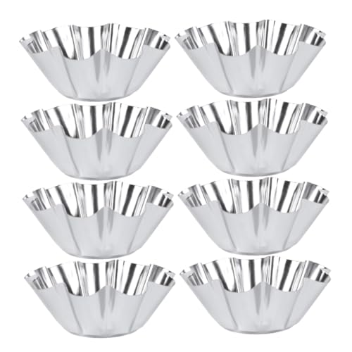 Cabilock 8pcs Flower Shaped Stainless Steel Egg Tart Molds Reusable Baking Cups for Muffins Pudding Cupcakes Nonstick Design for Effortless Release