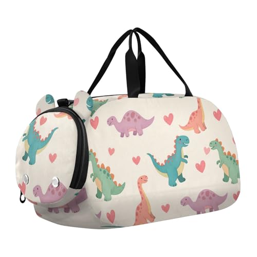 Duffle Bag for Boys or Girls with Shoes Compartment, Cartoon Dinosaur Love Sports Travel Bag Overnight