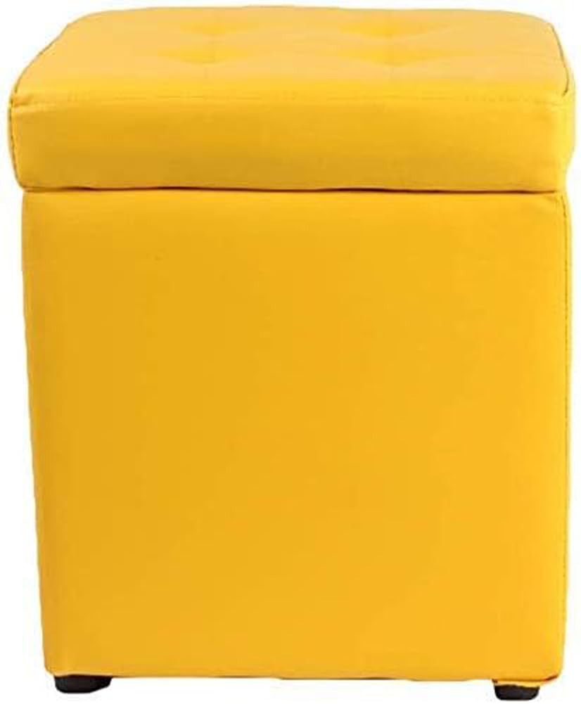 Square Ottoman Storage 12x12x14inch Small Cube Foot Rest Stool with Hinged Lid,Faux Leather Padded Seat Waterproof Toy Box for Living Room Bedroom (Yellow)