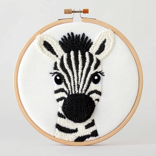 DIY Punch Needle Kits Cartoon Cute Zebra Embroidery Punch Needle Starter Craft with Hoop Easy for Beginners for Festival t and Decoration 20x20cm-1