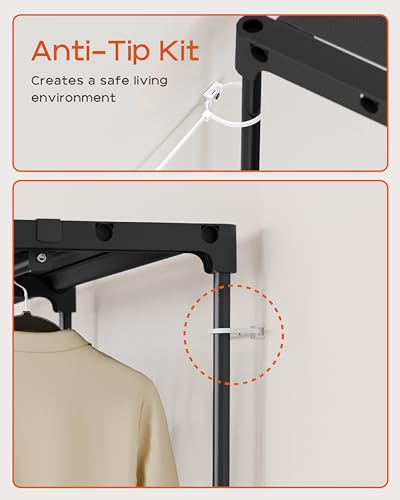 Clothes Rack, Portable Closet, 80.7 Inch Extra Large Capacity Wardrobe Closet, Clothes Storage Organizer with Shelves and 5 Hanging Rods, Easy to Assembly, Black PCT036B01