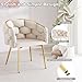 Lestarain Sessel Wohnzimmer, Armlehnensessel mit geflochtener Rückenlehne, Loungesessel Relaxsessel Lesesessel Einzelsofa, Polstersessel mit Samtbezug Metallbeinen, Beige, LUNI1018