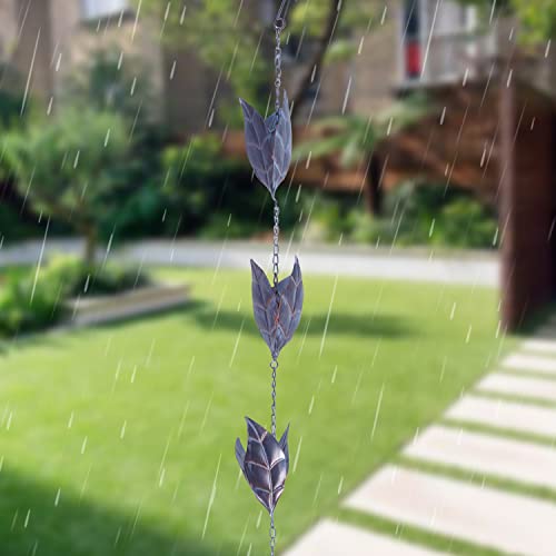 Topadorn Rain Chains Decorative 8.5 FT Iron Gutter Chain with 12 Rain Collector Cups Leaf Rain Chain Decorative Your House and Garden,102 Inch - Image 5