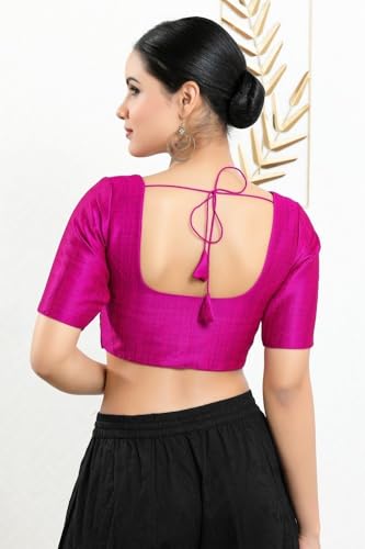Image of Vamas Women's Silk Padded Self Design Half Sleeve Readymade Saree Blouse (X-766.N)