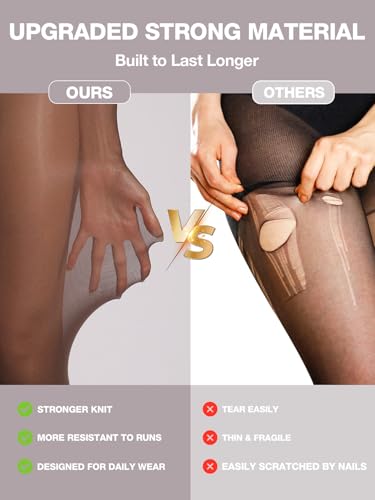 Image of Indestructible Tights for Women, Rip Resistant Durability T-Crotch Pantyhose Semi Sheer High Waist Stockings