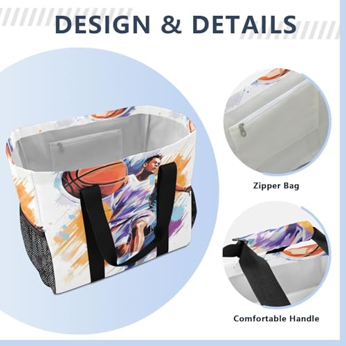 Nander Basketball Player Foldable Tote Bag Waterproof Sandproof Women Beach Bag Handbag Gym Bag Travel Shopping Bag3