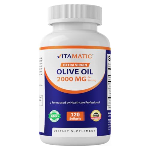 Vitamatic Extra Virgin Olive Oil 2000 mg Per Serving 120 Softgels | Great Source of Omega 6 & 9