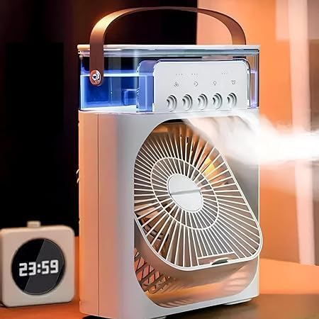 Image of CERLINK Portable Mini Air Cooler | Personal Cooling USB Fan with 7-Color LED Lights,Timer, 3 Wind Speed, 3 Spray Modes-Ideal for Home, Office, Dorm, Travel (Multicolor)