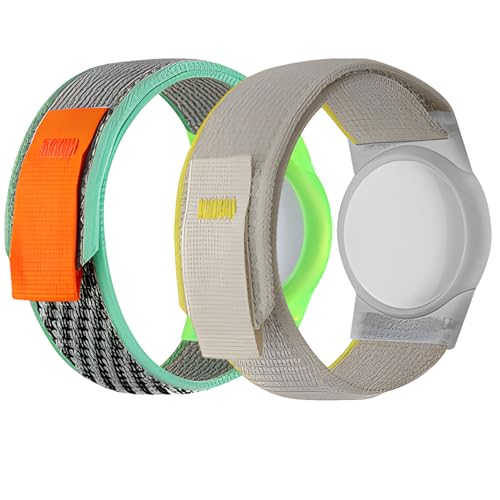 Pulsera Airtag para niños y adultos, paquete de 2, cinta mágica antiarañazos, funda de nailon, funda antipérdida para niños pequeños, cómoda y ajustable 10-15 cm (verde + reme)..