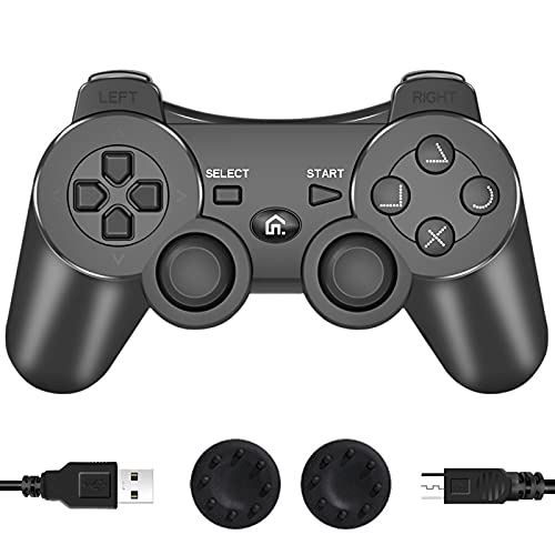 PS3 Controller Wireless, PS3 Controller Gamepad Compatible with Playstation 3, Double Vibration Controller with Charging Cable(Black)