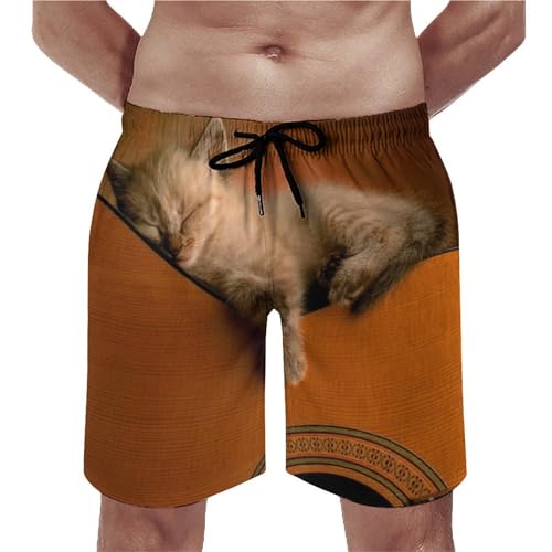 Swim trunk avec poches et tissu hydrophobe motif guitare de chat