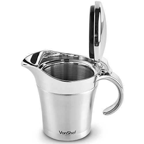 VonShef Double Wall Insulated Gravy Boat and Sauce Jug with Hinged Lid, Stainless Steel, 17 Oz 500ml Capacity - Thumbnail 2