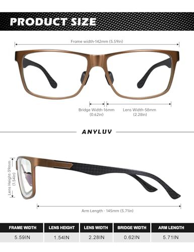 Image of ANYLUV Reading Glasses Men, Relieve Eyestrain and Eye Protection, Al-Mg Metal Computer Blue Light Blocking Glasses
