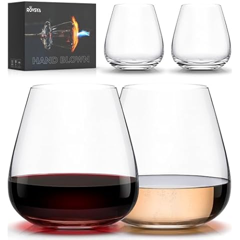 OJA Stemless Wine Glasses Set of 4-17oz, Hand Blown Crystal Red White Wine Glasses - Ideal for Christmas and Special Days, Wine Tasting Gifts for Both Men and Women Cover