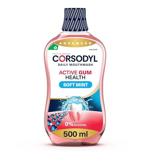 Corsodyl Mouthwash Daily Active Gum Health, Fluoride Mouthwash, Alcohol Free, Soft Mint, 500ml