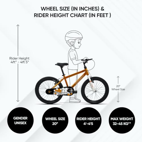 Image of ROADGIANT Showstopper, 20 T, Kids Bicycle, Single Speed, Steel Frame Cycle, Ideal for 6+ Year, Unisex, 20-inch, Dual Colour, Black (Orange)