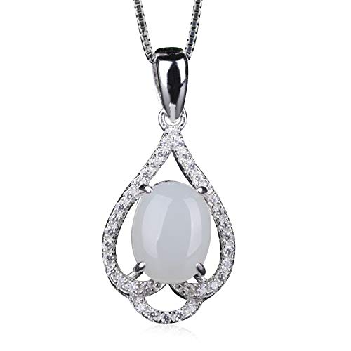 Collier en jade Hetian et argent 925 avec pendentif en jade blanc pour femme