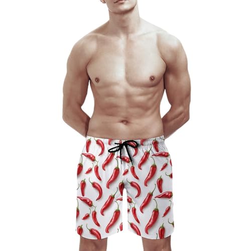 Pepper Chili Red Print Mens Swim Trunks, Quick Dry Swim Shorts with Mesh Lining Swimwear Bathing Suits2