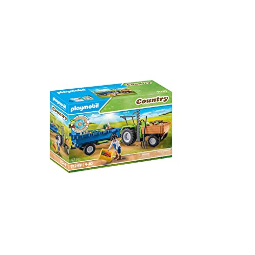 Playmobil 71249 Tracteur avec remorque - Country - La Vie à la Ferme - La Gamme Petite Ferme Comprend Plus de 80% de matériaux recyclés ou biosourcés en Moyenne - Dès 4 Ans