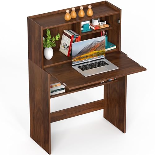 Image of BLUEWUD Karmiya Engineered Wood Study and Computer Laptop Table for Home or Office, WFH Desk, with Multiple Storage Shelves for Books and Decor Display for Adults Kids Students (Brown Maple)