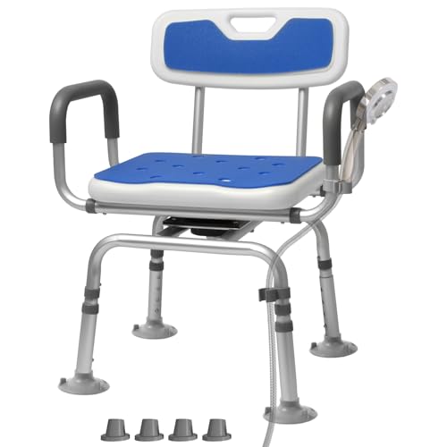 Silla de ducha giratoria de 360° con respaldo y brazos, silla de baño giratoria para discapacitados con almohadillas a prueba de frío, soporta 180 kg, montaje sin herramientas, silla de ducha
