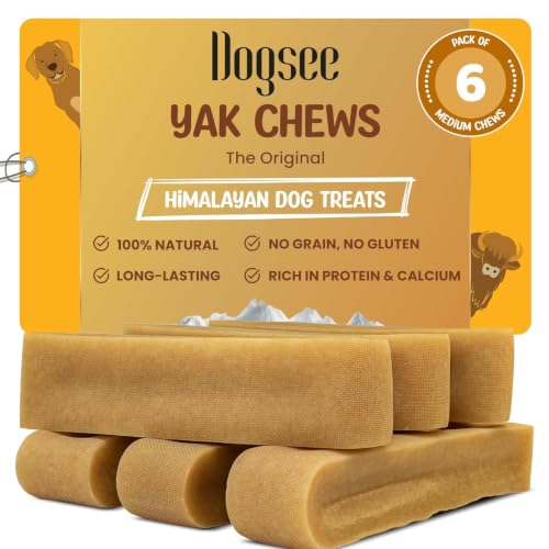 Dogsee Yak Cheese Himalayan Dog Chews 1lb (Medium - 6 Bars) 100% All Natural 60% Protein Dog Treats Medium Breed Yak Chews Long Lasting for Aggressive Chewers Raw Hide Free