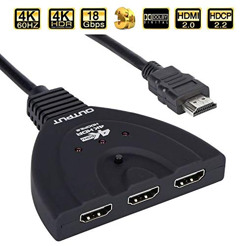 4K@60Hz HDMI Switch, HDMI Switch 3 in 1 Out, 3-Port HDMI Switcher Supports