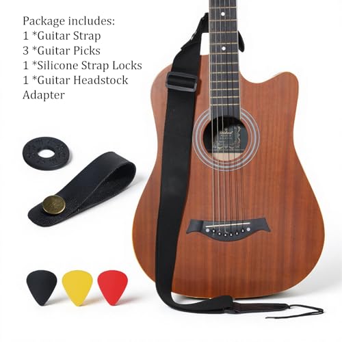 Xyembu Guitar Strap, Acoustic Electric Guitar Straps, Bass Guitar Straps, Adjustable Leather Ends Woven Simple with Pick Pocket, Pads, Leather lanyard