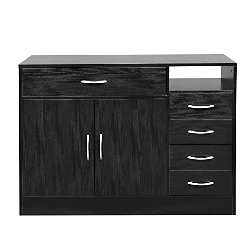 Henf-Beauty-Salon-Spa-Storage-Cabinet-Wood-Hair-Styling-Barber-Station-Spa-Equipment-Hair-Salon-Cabinet-Bathroom-Floor-Cabinet-Hairdressing-Dresser-Cabinet-with-Large-Storage-Space-Black