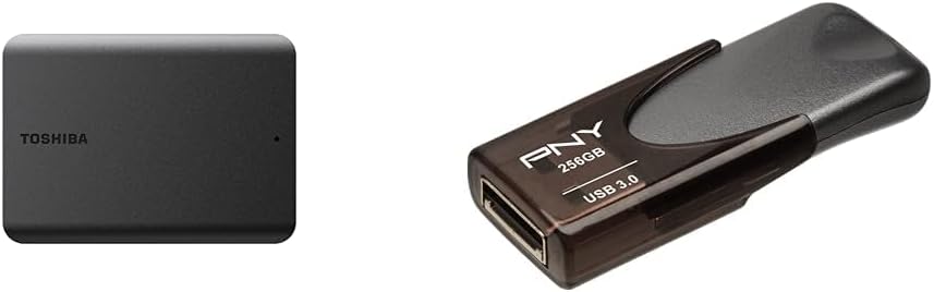 Toshiba Canvio Basics 1TB Portable External Hard Drive USB 3.0, Black - HDTB510XK3AA & PNY 256GB Turbo Attache 4 USB 3.0 Flash Drive