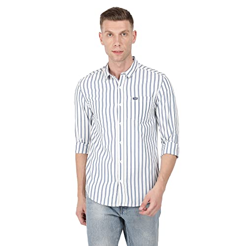 Image of Wrangler White Striped Regular Fit Shirt