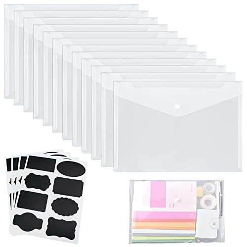12Pcs Pochette Porte Document A5 Poche Transparente - Bouton pression - Pour documents - avec Autocollant Noirpour(Imperméable) Cover