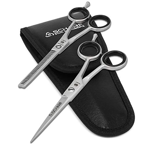 SCHARF STAHL® Profi Haarscheren Set, Effilierschere & Haarschere mit einseitiger Mikroverzahnung in 6 Zoll, scharfer und präziser Schnitt, für Damen und Herren Cover