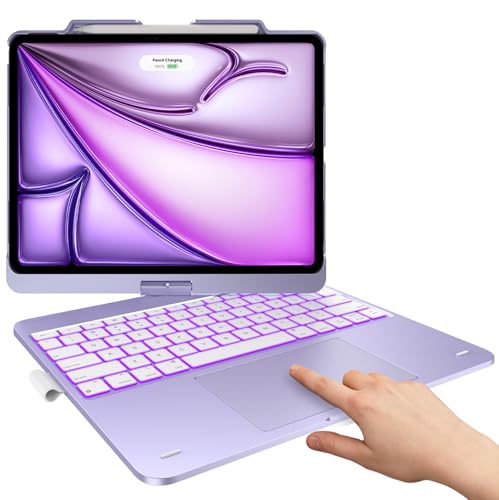 Image of typecase Keyboard Case for iPad Air 13-inch, Trackpad, 360 Rotating | For iPad Air 13 inch M4 /M3 /M2, 11‑Color Backlit Keys, Pencil Holder, 7 Modes, Light Purple, for Work, School, Travel, Drawing