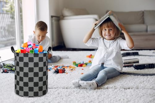 Image of ESSME Boys Laundry Hamper,Kids Hamper Collapsible Canvas Waterproof Storage Bin for Boy, Nursery Hamper,Gift Baskets,toy bins(Black grid)