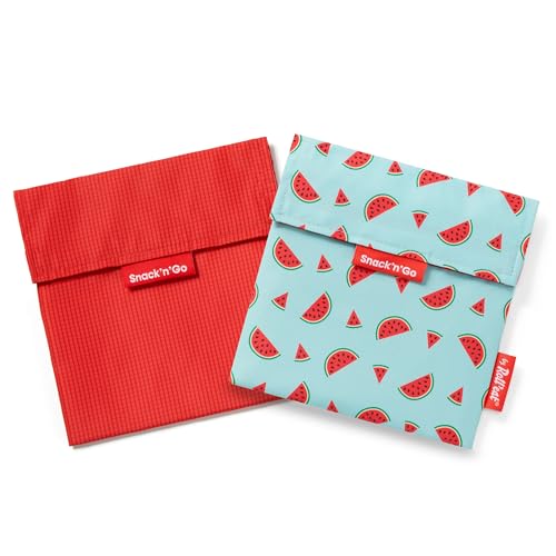 Roll'eat ® | Pack de 2 Bolsas de Merienda, Porta Sandwich Reutilizables, Porta Bocadillos, Porta Alimentos Ecológico sin BPA, Color Rojo & Watermelon (Snack'n'Go Active & Fruits)