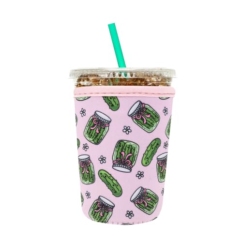 Image of Insulated Neoprene Cup Sleeve for Iced Coffee & Cold Soda - Reusable & Sweatproof, Keeps Drinks Cold Longer, Coffee Coolie for Hot & Iced Drinks (Cute Pickles, Small: 16-18oz)