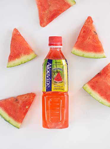 ALOEVINE Aloe Vera Juice drink Watermelon pure with chunks of aloe | 16.9 Oz 10 pack | plant based Vegetable Korean drinks